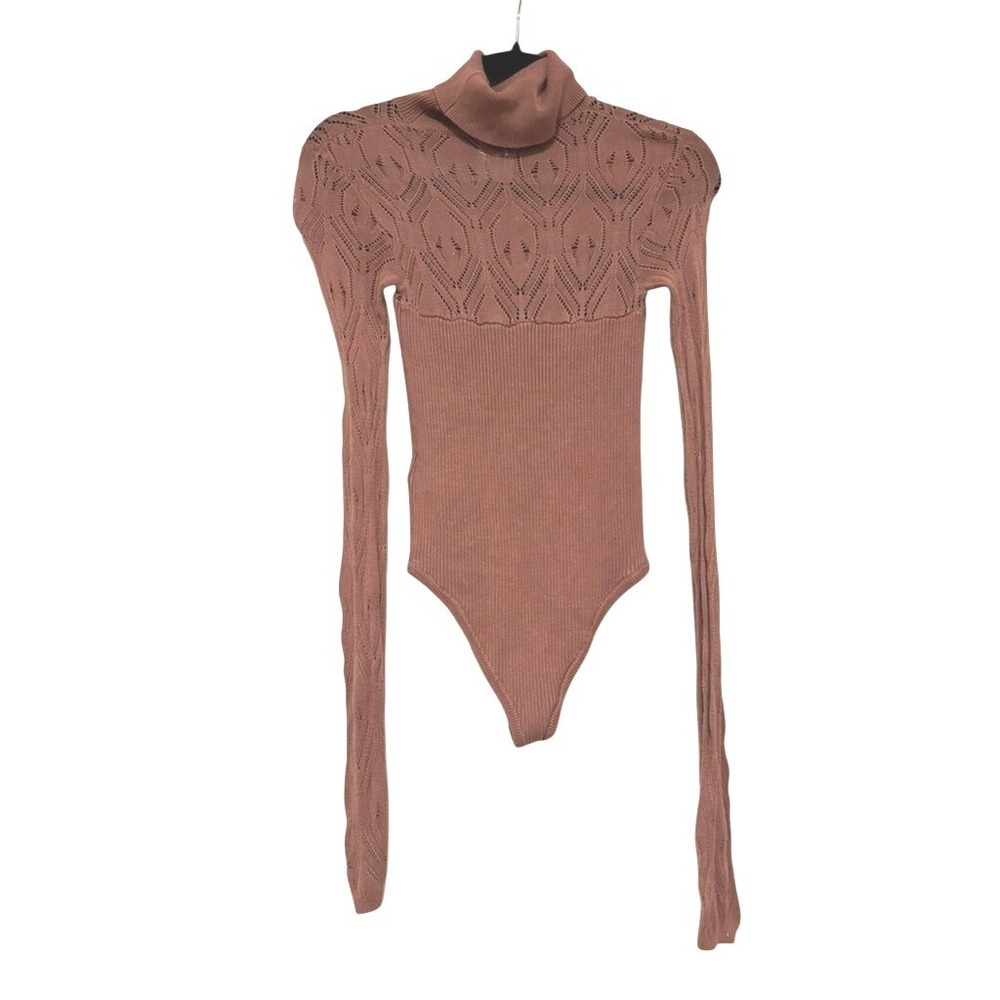Free People Intimately sz S mauve knit long sleeve turtle neck body suit #MM